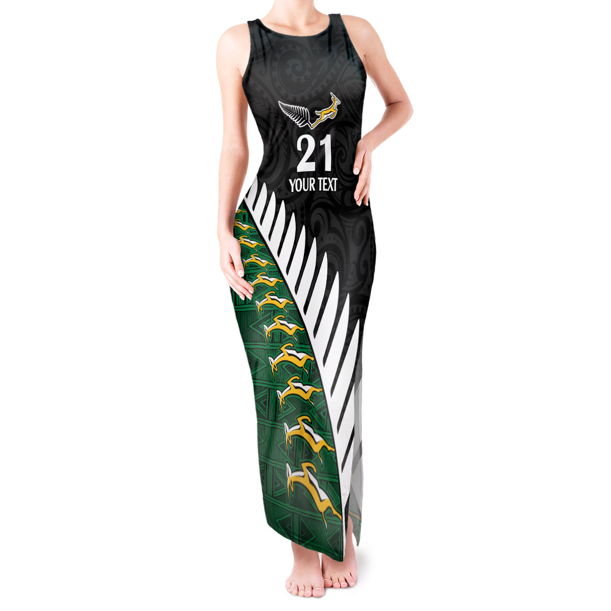 Custom South Africa and Aotearoa Rugby Tank Maxi Dress Springboks Black Fern Maori Vibe - Wonder Print Shop