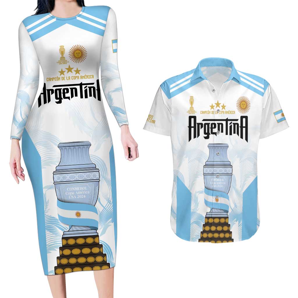 Argentina Champions Football Custom Couples Matching Long Sleeve Bodycon Dress and Hawaiian Shirt Campeon de America LT9 - Wonder Print Shop