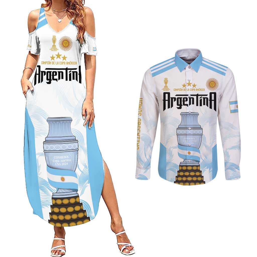 Argentina Champions Football Custom Couples Matching Summer Maxi Dress and Long Sleeve Button Shirt Campeon de America LT9 - Wonder Print Shop