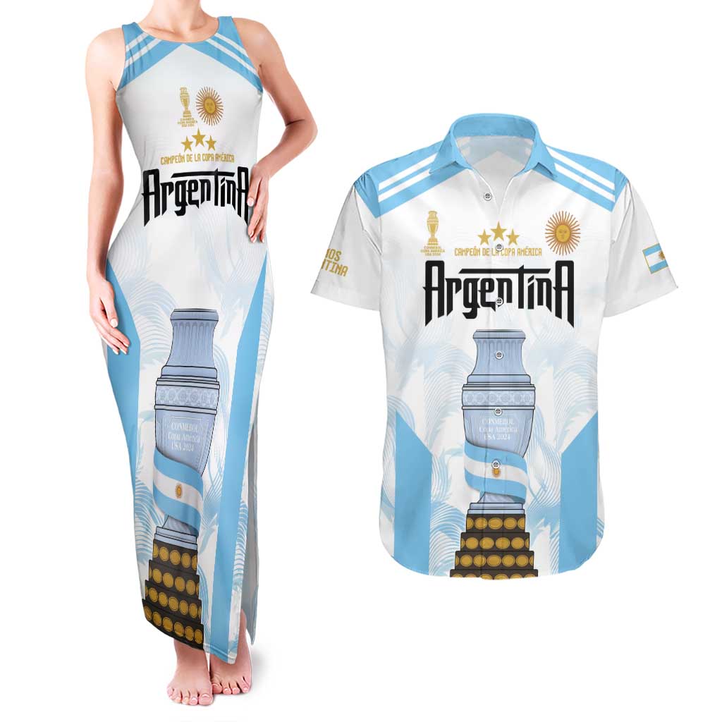 Argentina Champions Football Custom Couples Matching Tank Maxi Dress and Hawaiian Shirt Campeon de America LT9 - Wonder Print Shop