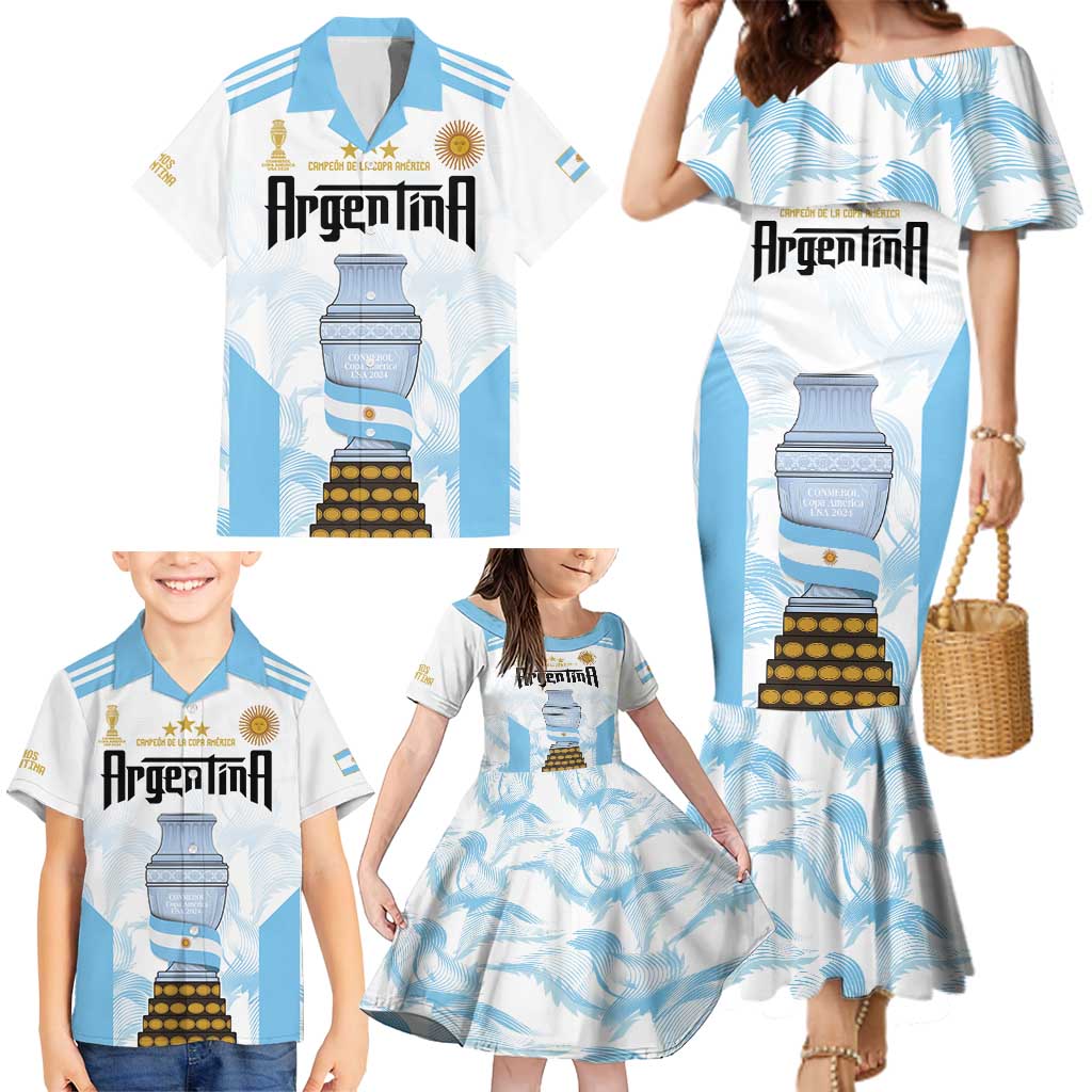 Argentina Champions Football Custom Family Matching Mermaid Dress and Hawaiian Shirt Campeon de America LT9 - Wonder Print Shop