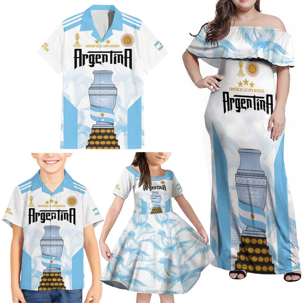 Argentina Champions Football Custom Family Matching Off Shoulder Maxi Dress and Hawaiian Shirt Campeon de America LT9 - Wonder Print Shop