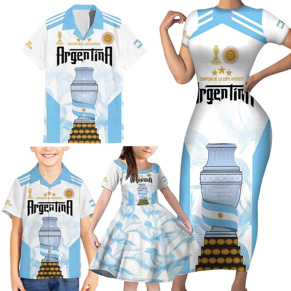 Argentina Champions Football Custom Family Matching Short Sleeve Bodycon Dress and Hawaiian Shirt Campeon de America - Wonder Print Shop