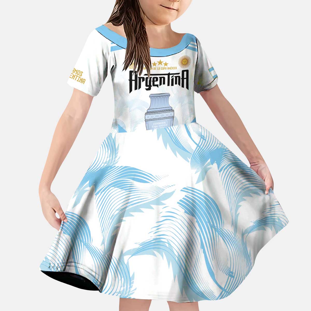 Argentina Champions Football Custom Kid Short Sleeve Dress Campeon de America - Wonder Print Shop