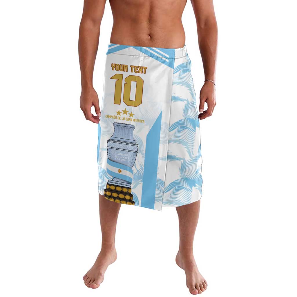 Argentina football lava lava shorts, white with blue wave print and trophy graphic