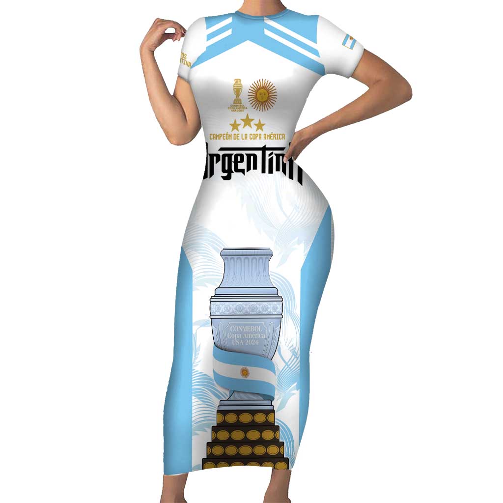 Argentina Champions Football Custom Short Sleeve Bodycon Dress Campeon de America - Wonder Print Shop