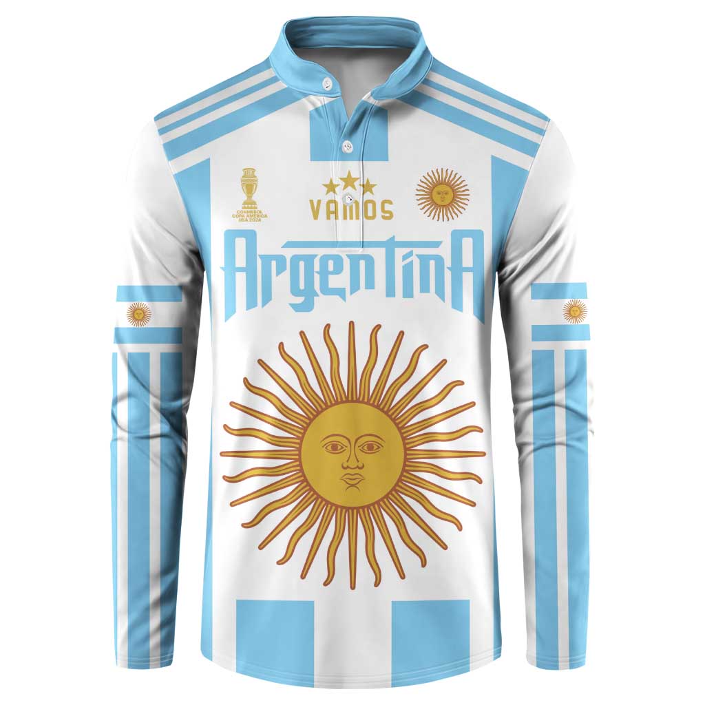 White and sky-blue long-sleeve button sweatshirt with Argentina sun front graphic