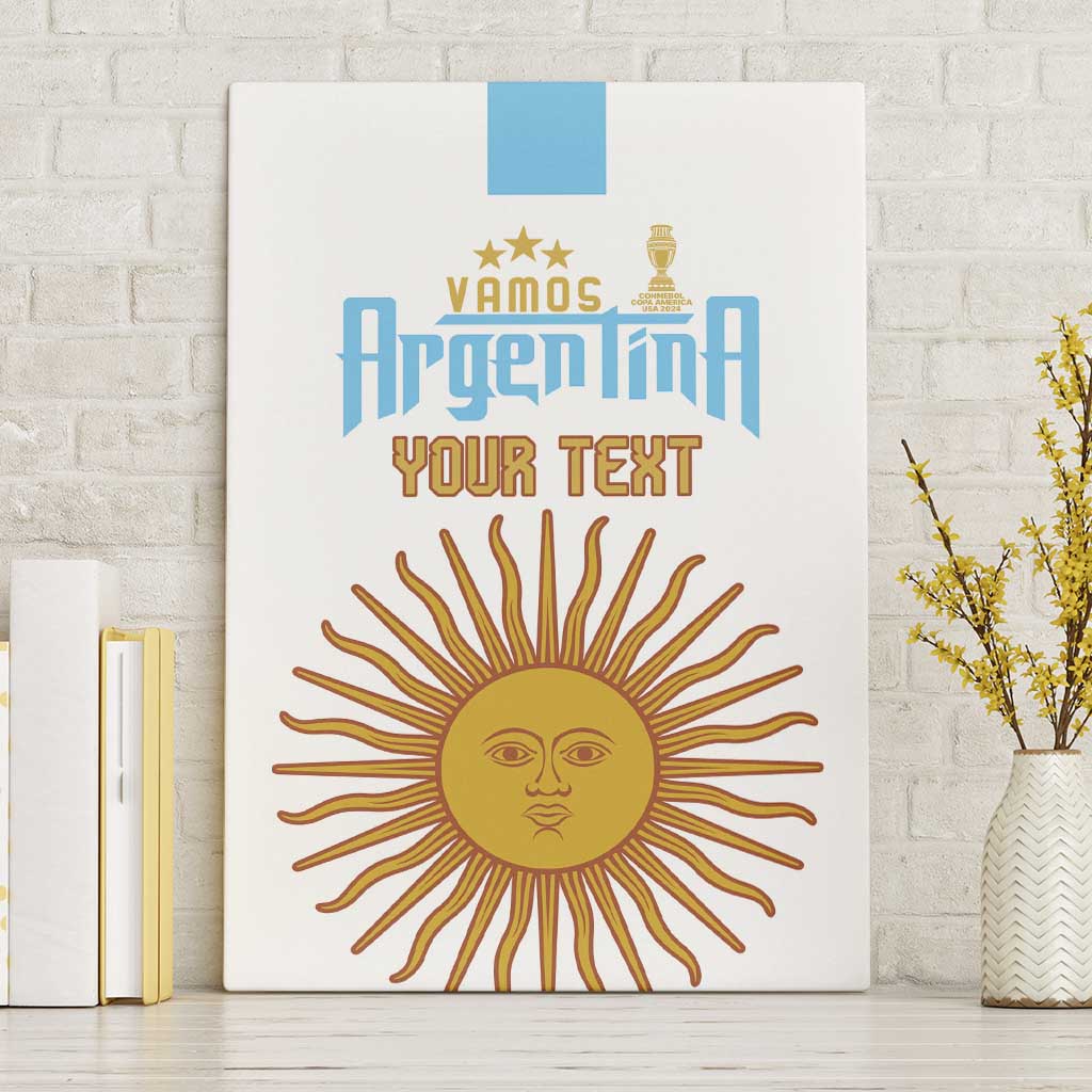 Canvas wall art in white with sky blue accents, sun face and “YOUR TEXT” graphic.