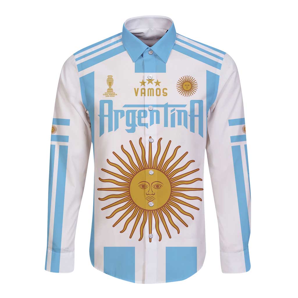 White and sky-blue long-sleeve button football shirt, front custom crest with sun graphic