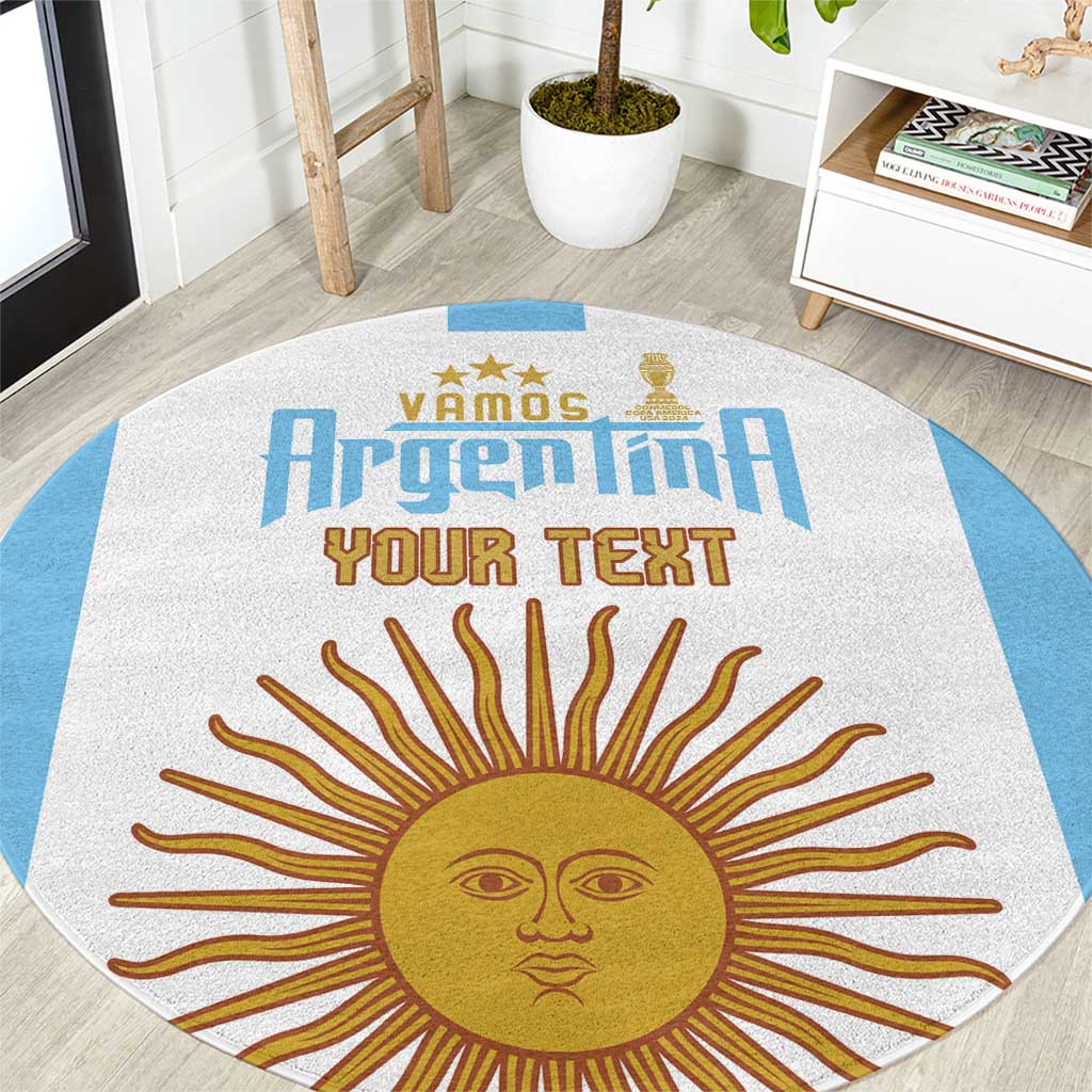 Round football carpet with white base, sky-blue border, sun and “Argentina” graphic