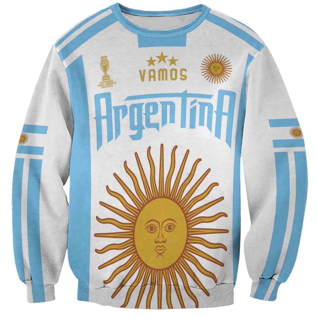 Unisex sweatshirt in light gray with sky-blue stripes and front sun graphic