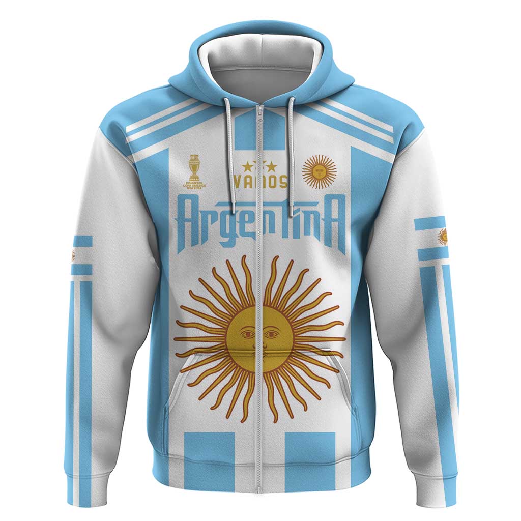 Vamos Argentina Champions Football Custom Zip Hoodie White and Sky Blue - Wonder Print Shop