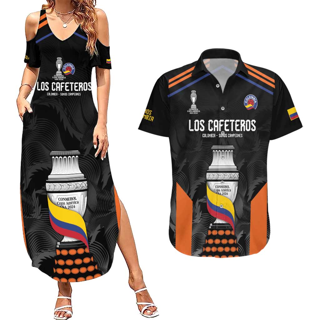 Colombia Champion Football Custom Couples Matching Summer Maxi Dress and Hawaiian Shirt Los Cafeteros Black Style LT9 - Wonder Print Shop