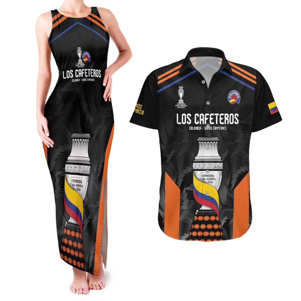 Colombia Champion Football Custom Couples Matching Tank Maxi Dress and Hawaiian Shirt Los Cafeteros Black Style LT9 - Wonder Print Shop