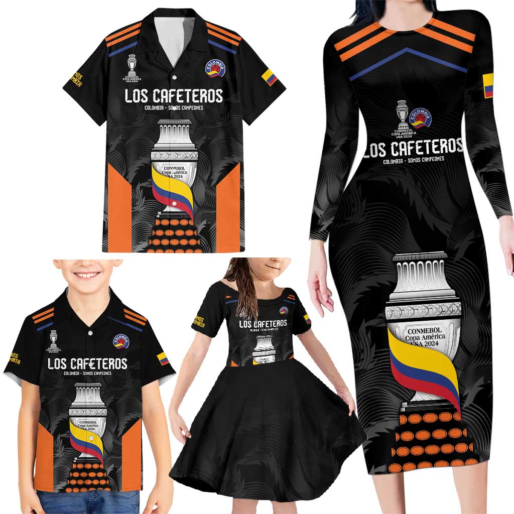 Colombia Champion Football Custom Family Matching Long Sleeve Bodycon Dress and Hawaiian Shirt Los Cafeteros Black Style LT9 - Wonder Print Shop