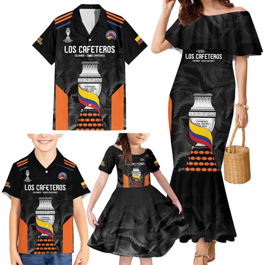 Colombia Champion Football Custom Family Matching Mermaid Dress and Hawaiian Shirt Los Cafeteros Black Style LT9 - Wonder Print Shop