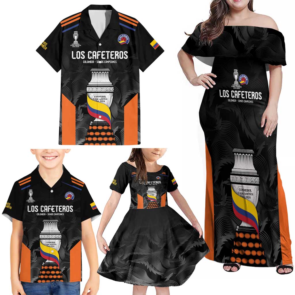 Colombia Champion Football Custom Family Matching Off Shoulder Maxi Dress and Hawaiian Shirt Los Cafeteros Black Style LT9 - Wonder Print Shop