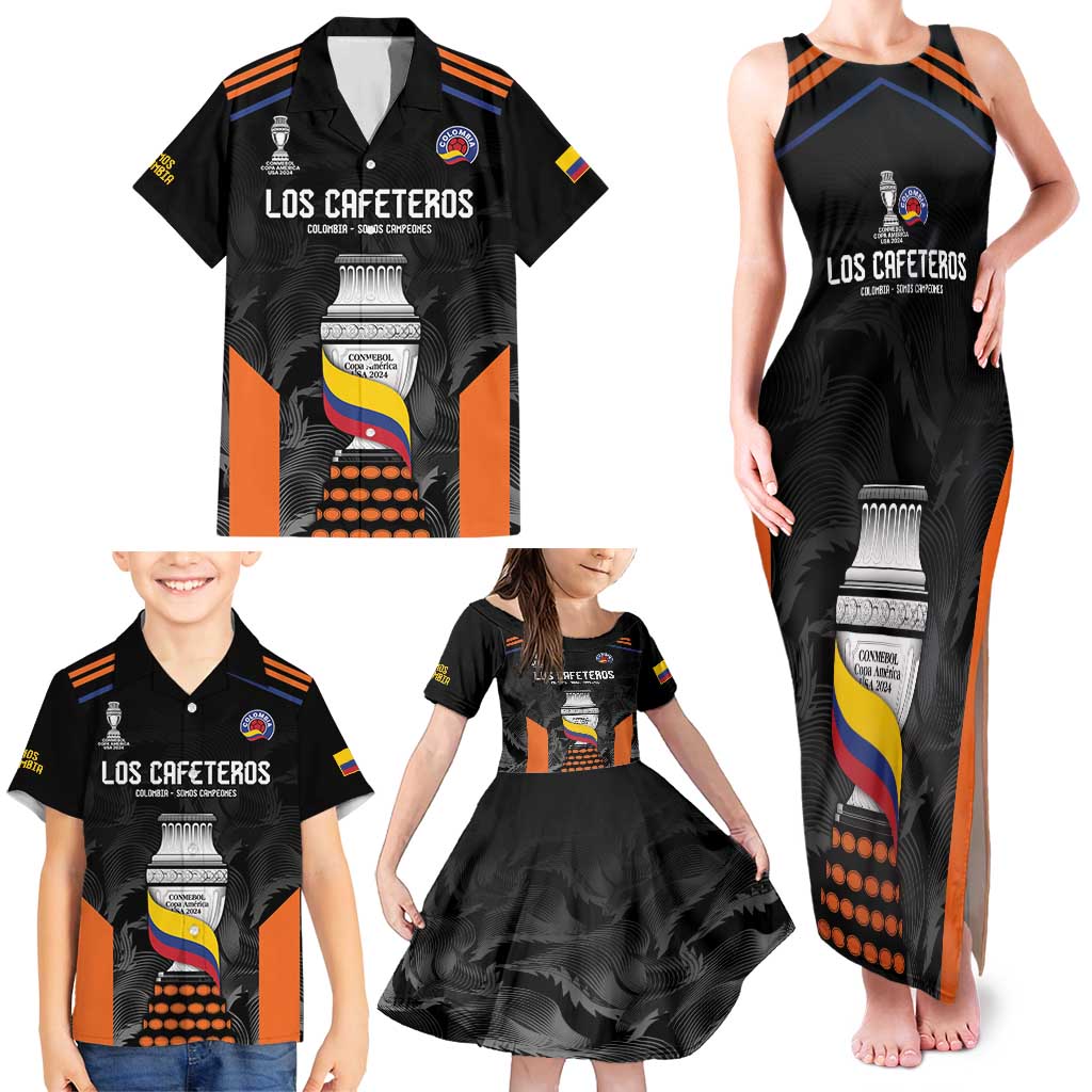 Colombia Champion Football Custom Family Matching Tank Maxi Dress and Hawaiian Shirt Los Cafeteros Black Style - Wonder Print Shop