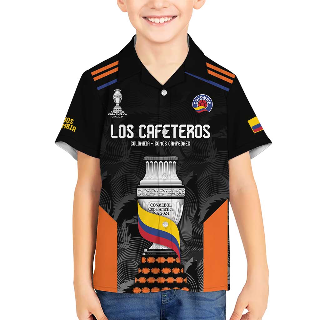 Colombia Champion Football Custom Kid Hawaiian Shirt Los Cafeteros Black Style - Wonder Print Shop