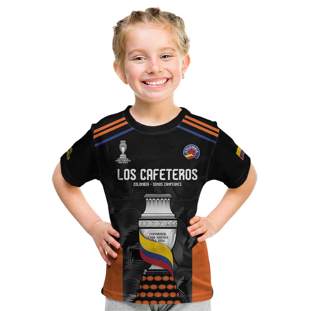 Colombia Champion Football Custom Kid T Shirt Los Cafeteros Black Style - Wonder Print Shop