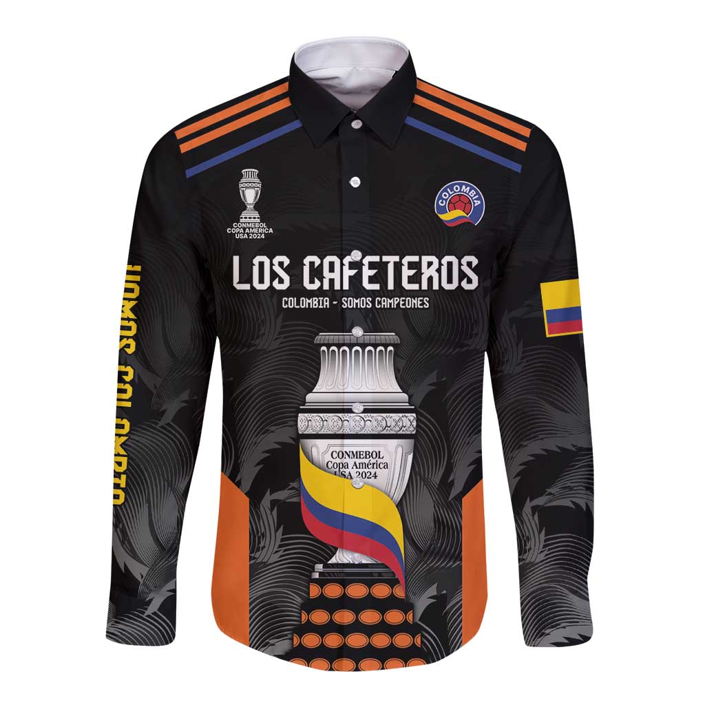 Black long-sleeve button football shirt with Los Cafeteros front graphic