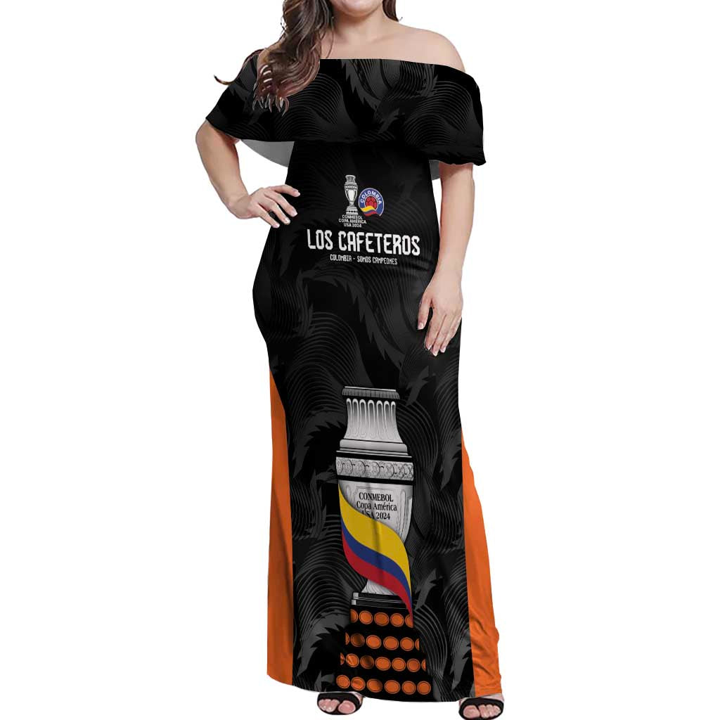 Colombia Champion Football Custom Off Shoulder Maxi Dress Los Cafeteros Black Style - Wonder Print Shop