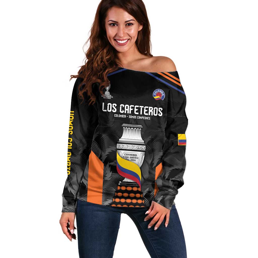 Colombia Champion Football Custom Off Shoulder Sweater Los Cafeteros Black Style - Wonder Print Shop