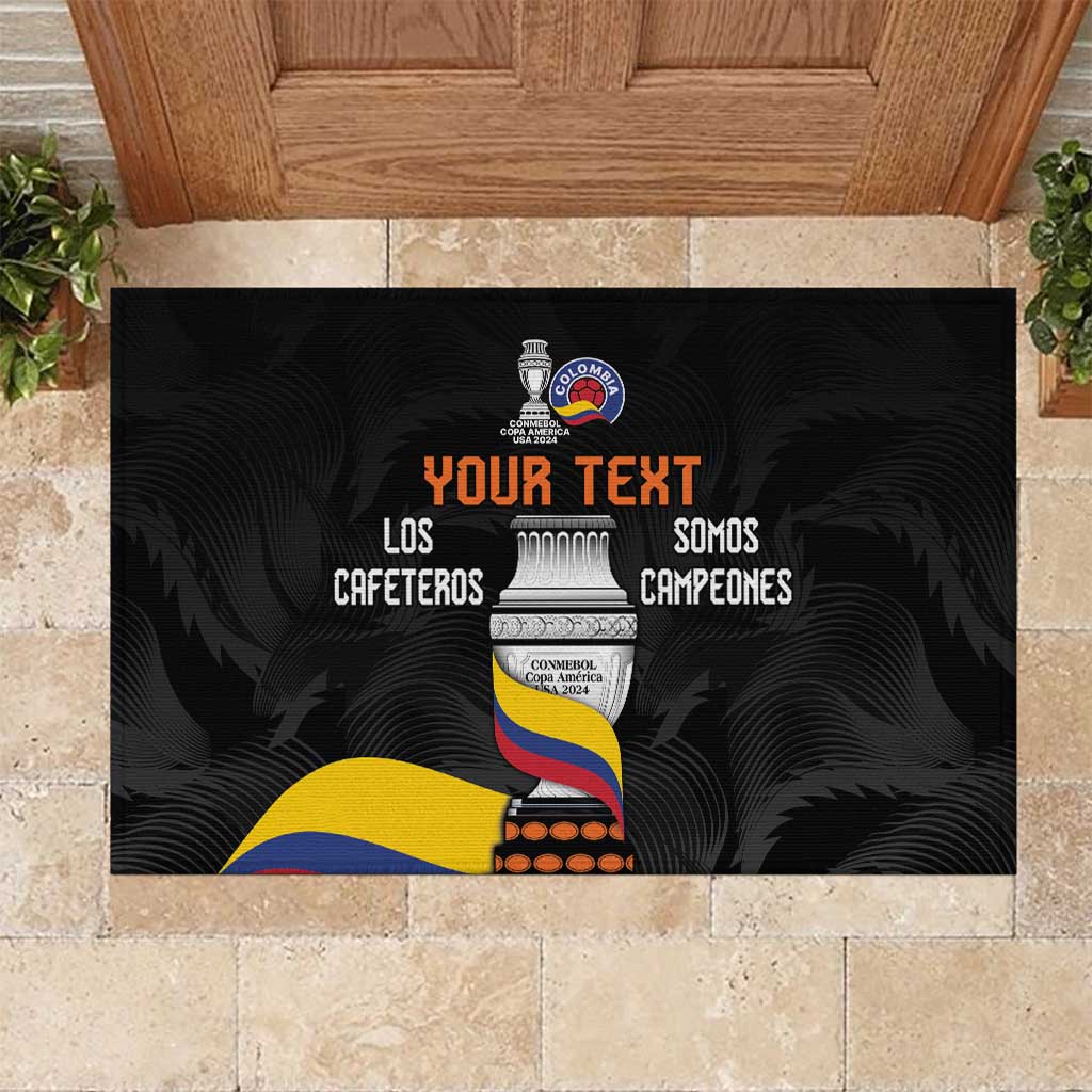 Black rubber doormat with Colombia Los Cafeteros football fan graphic and custom text