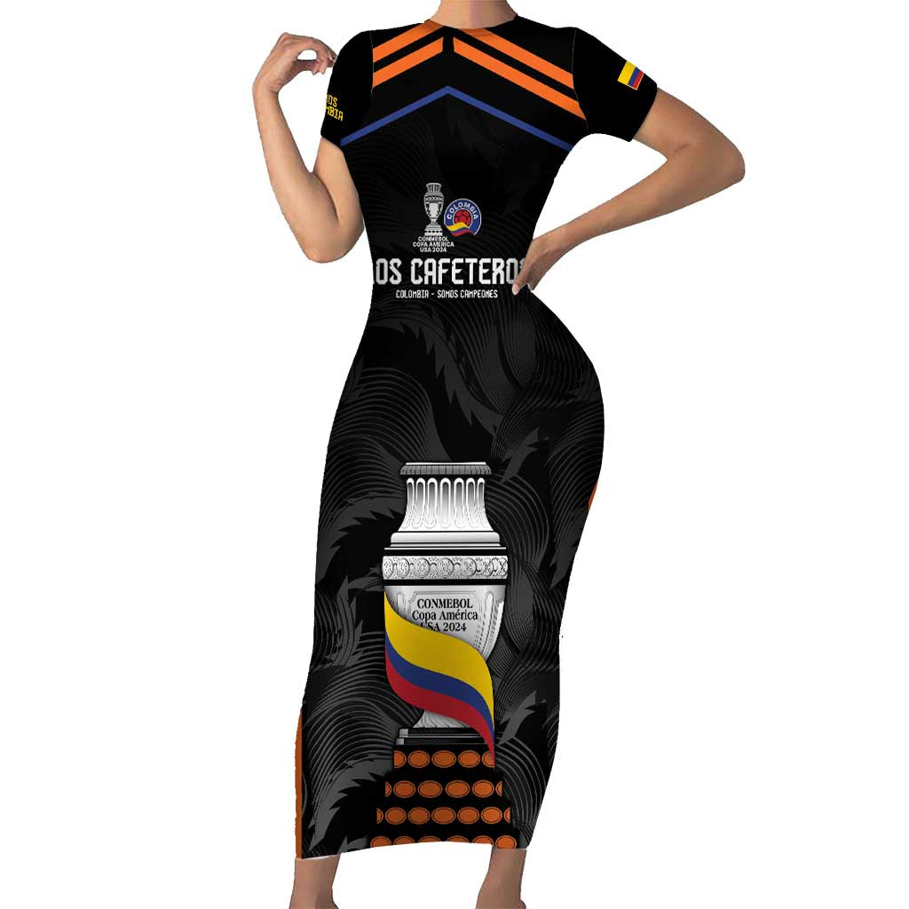 Colombia Champion Football Custom Short Sleeve Bodycon Dress Los Cafeteros Black Style - Wonder Print Shop