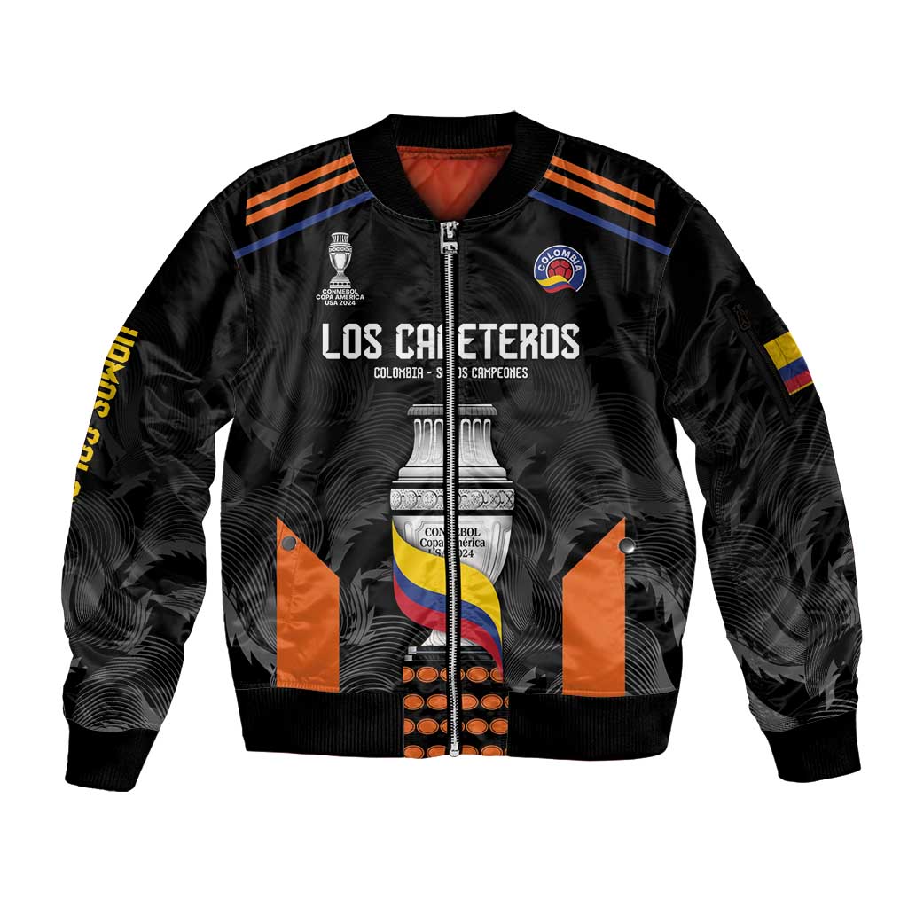 Colombia Champion Football Custom Sleeve Zip Bomber Jacket Los Cafeteros Black Style - Wonder Print Shop