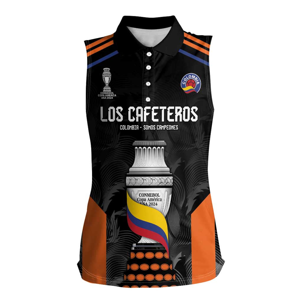 Colombia Champion Football Custom Women Sleeveless Polo Shirt Los Cafeteros Black Style - Wonder Print Shop