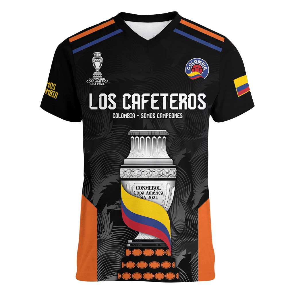 Colombia Champion Football Custom Women V-Neck T-Shirt Los Cafeteros Black Style - Wonder Print Shop