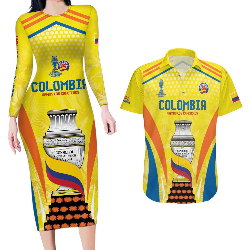 Colombia Champion Football Custom Couples Matching Long Sleeve Bodycon Dress and Hawaiian Shirt Los Cafeteros Somos Campeones LT9 - Wonder Print Shop