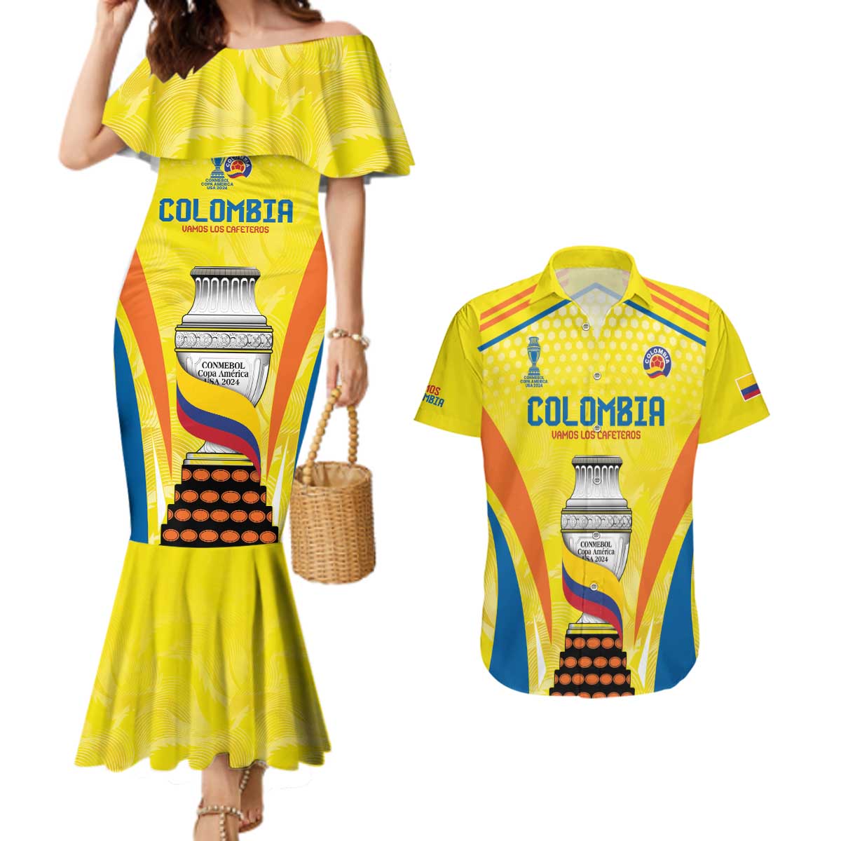 Colombia Champion Football Custom Couples Matching Mermaid Dress and Hawaiian Shirt Los Cafeteros Somos Campeones LT9 - Wonder Print Shop