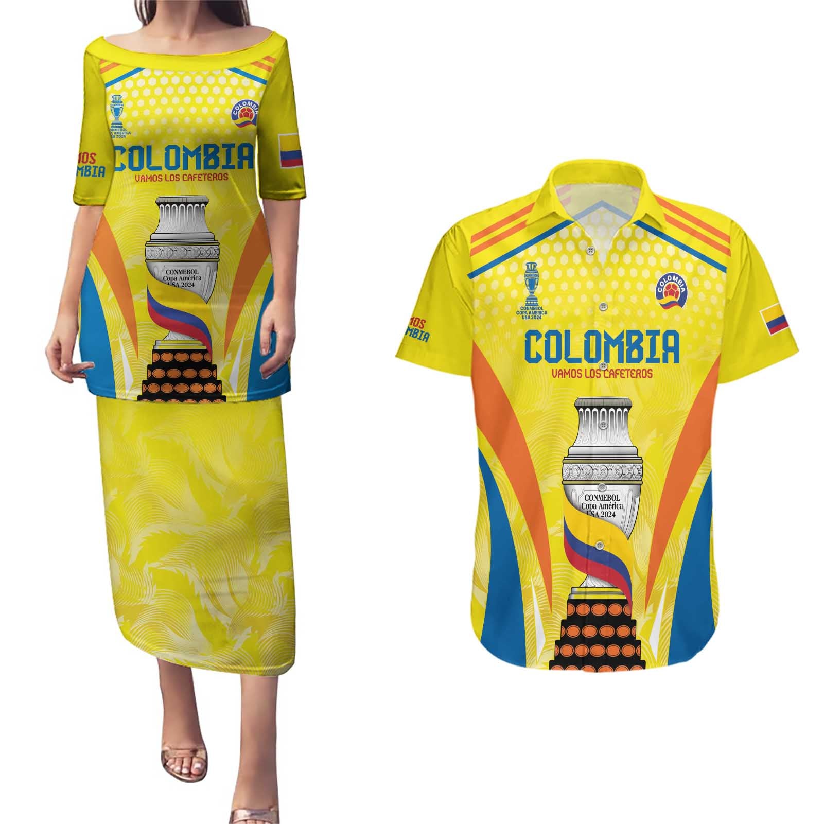 Colombia Champion Football Custom Couples Matching Puletasi and Hawaiian Shirt Los Cafeteros Somos Campeones LT9 - Wonder Print Shop