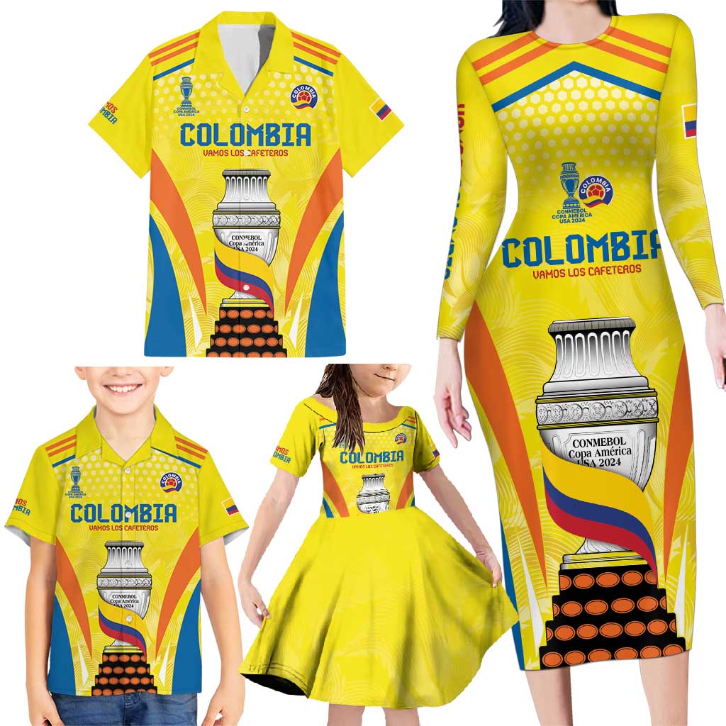 Colombia Champion Football Custom Family Matching Long Sleeve Bodycon Dress and Hawaiian Shirt Los Cafeteros Somos Campeones LT9 - Wonder Print Shop