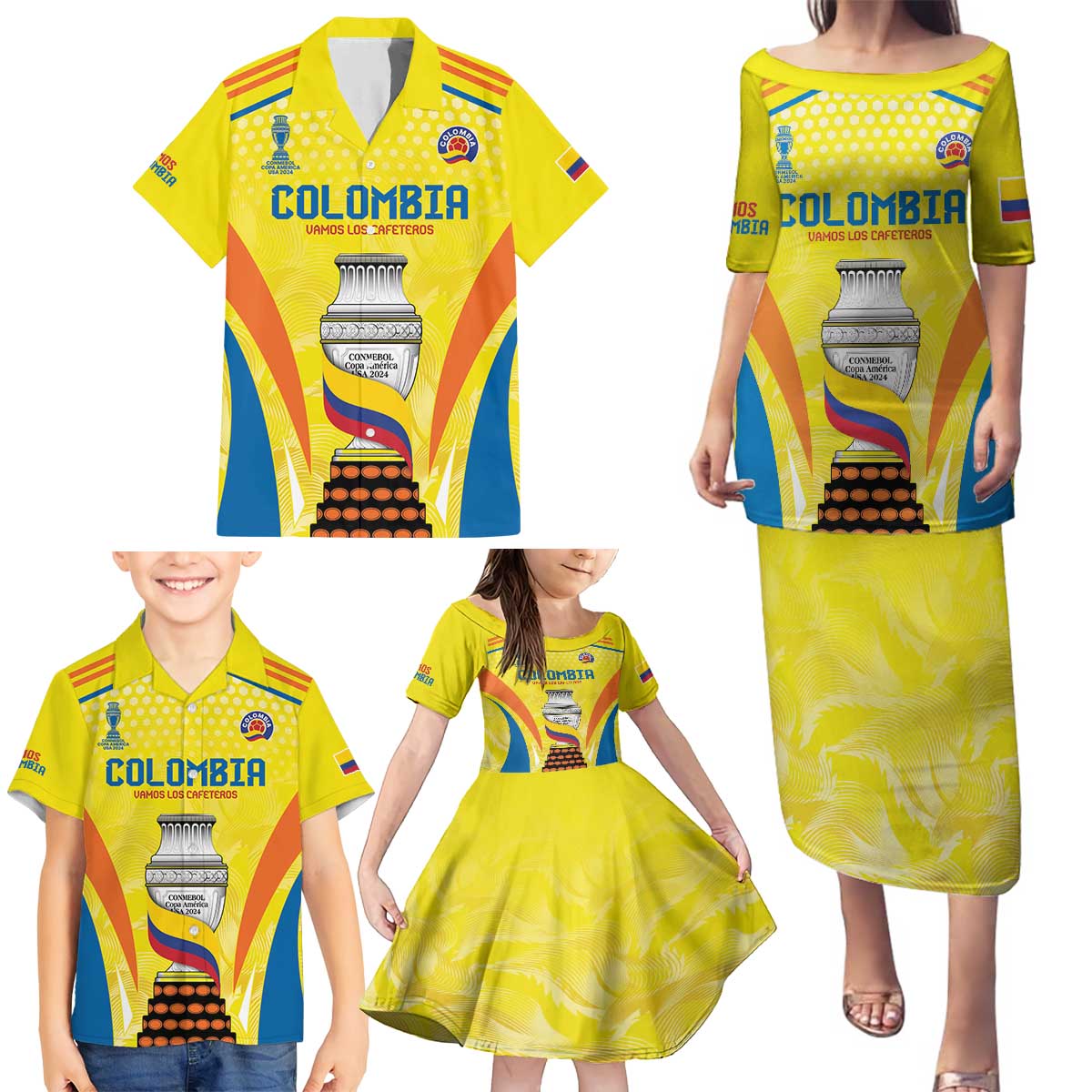 Colombia Champion Football Custom Family Matching Puletasi and Hawaiian Shirt Los Cafeteros Somos Campeones - Wonder Print Shop