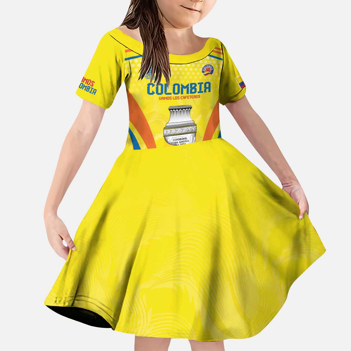 Colombia Champion Football Custom Kid Short Sleeve Dress Los Cafeteros Somos Campeones - Wonder Print Shop