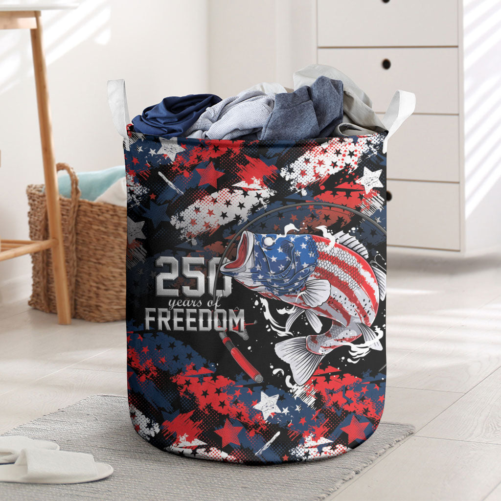 Largemouth Bass Fishing Laundry Basket America 250 Year Freedom