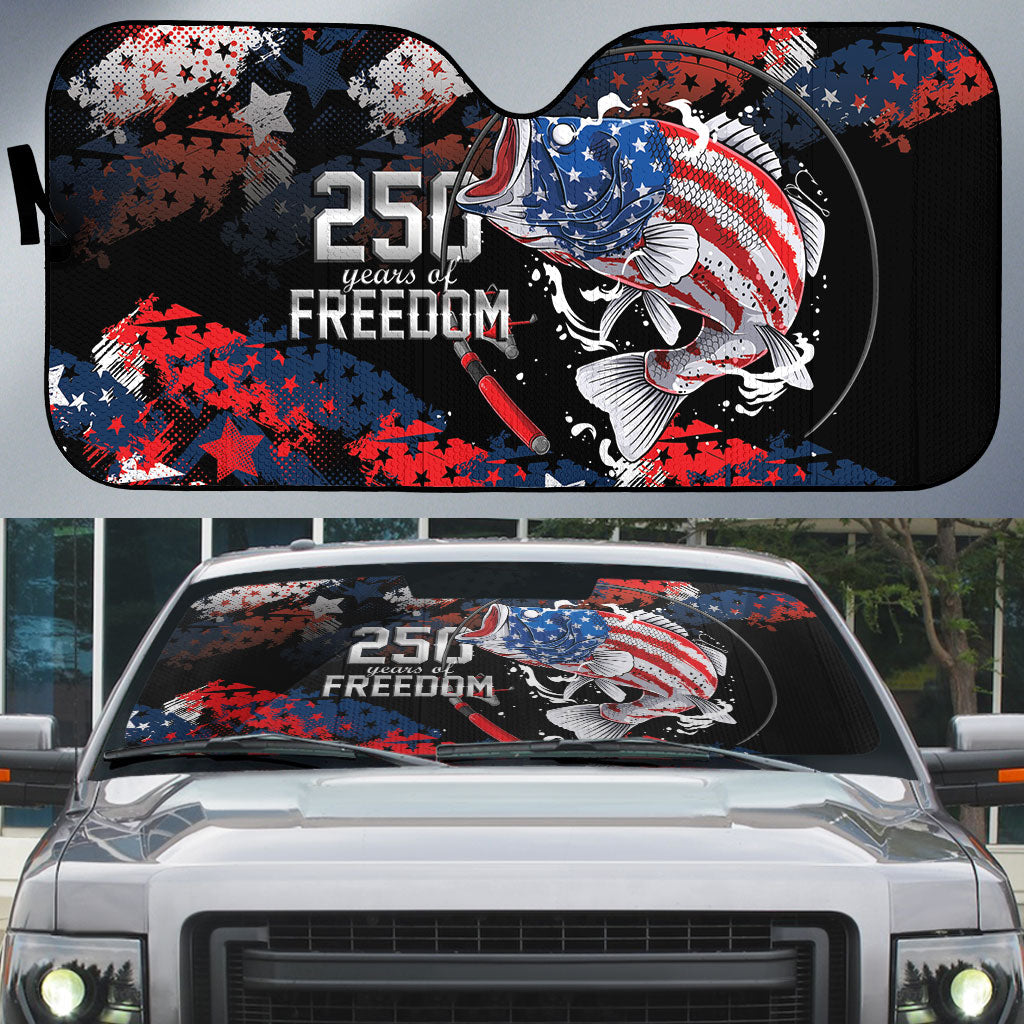 Largemouth Bass Fishing Auto Sun Shade America 250 Year Freedom