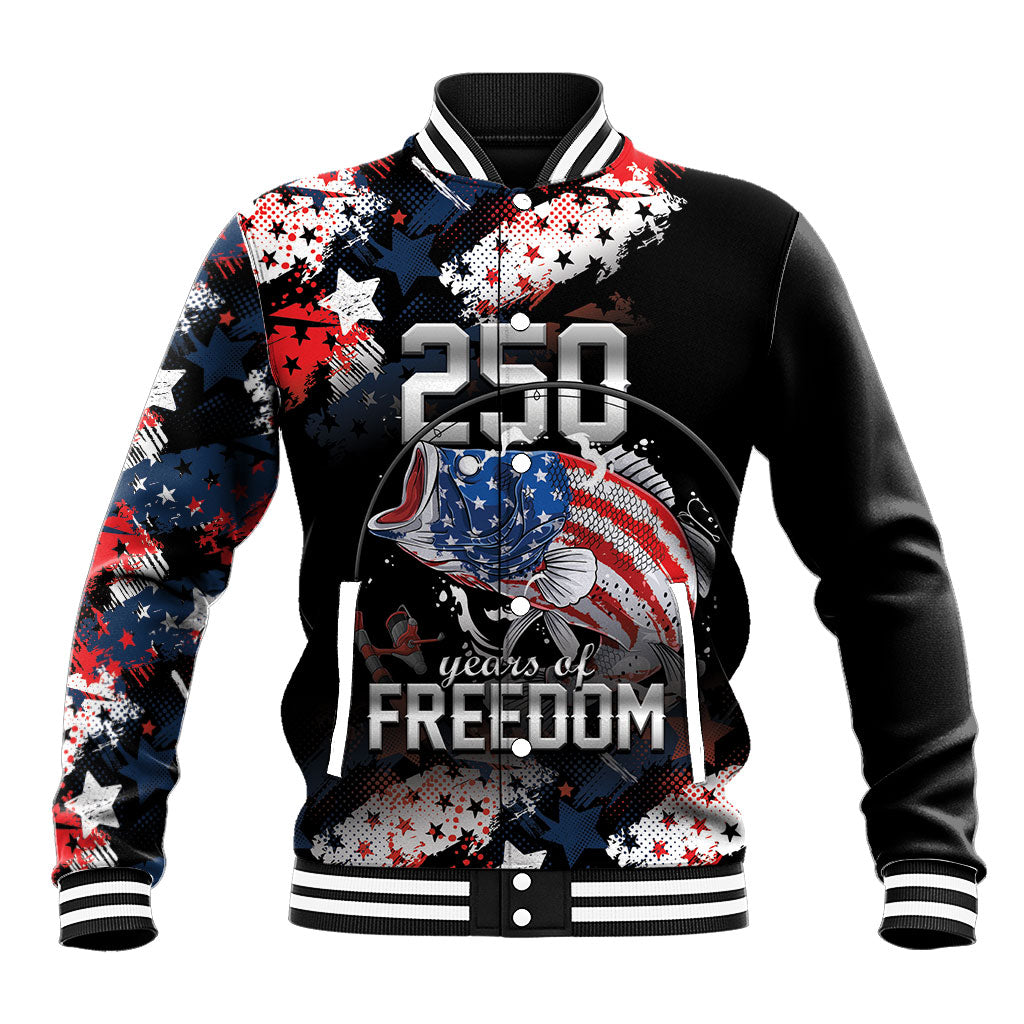Personalized Largemouth Bass Fishing Baseball Jacket America 250 Year Freedom