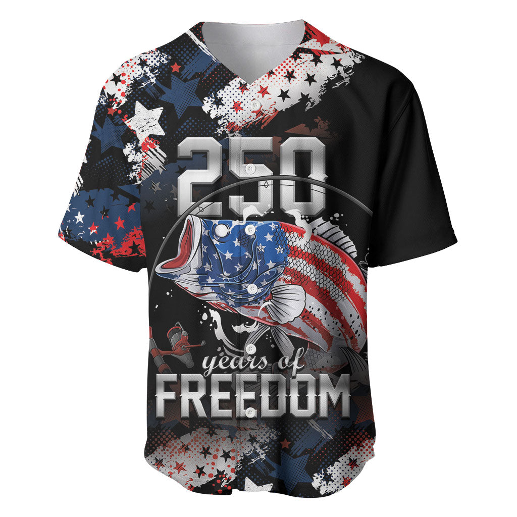 Personalized Largemouth Bass Fishing Baseball Jersey America 250 Year Freedom