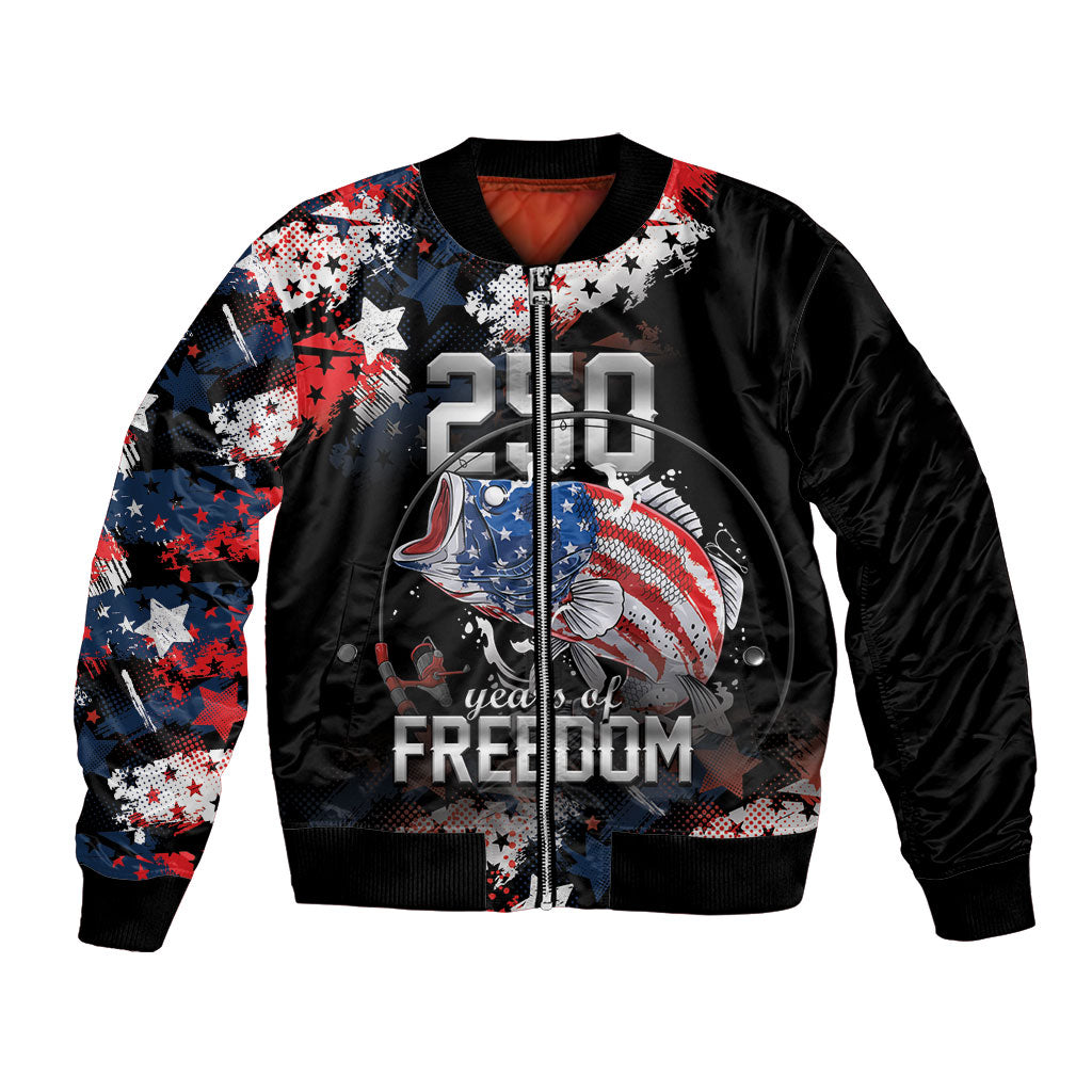 Personalized Largemouth Bass Fishing Bomber Jacket America 250 Year Freedom