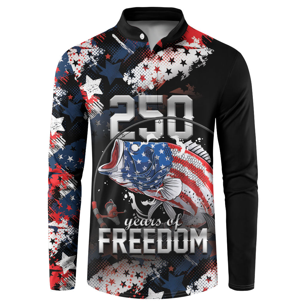 Personalized Largemouth Bass Fishing Button Sweatshirt America 250 Year Freedom