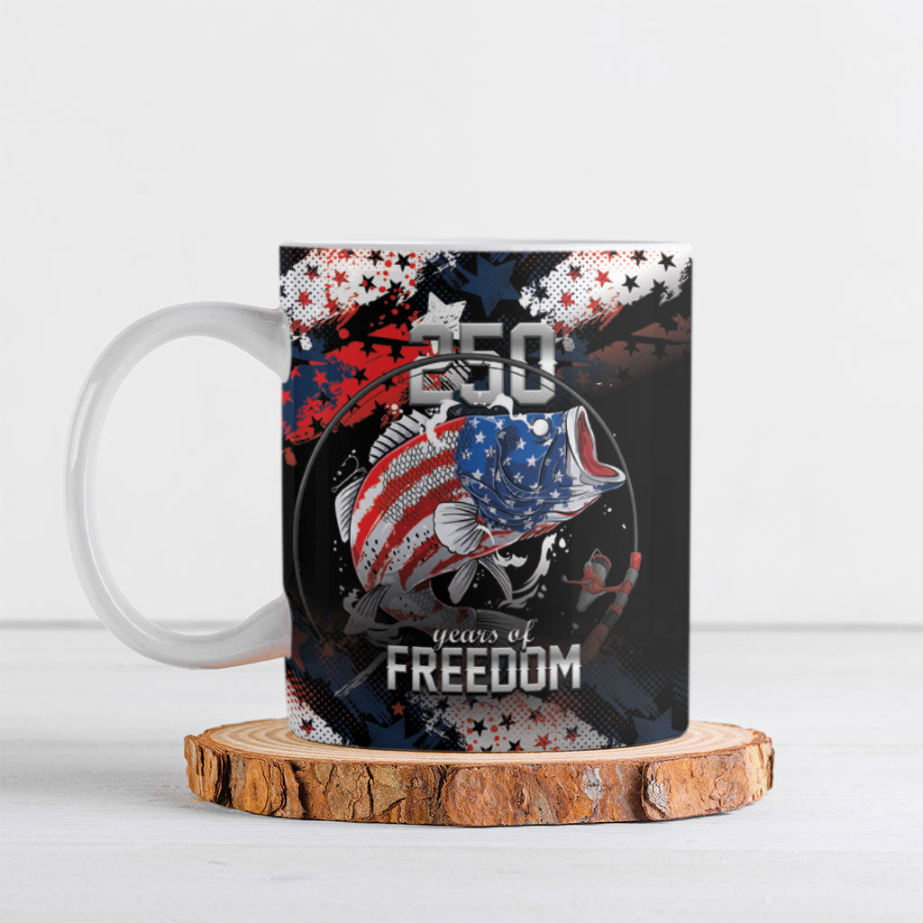 Personalized Largemouth Bass Fishing Ceramic Mug America 250 Year Freedom