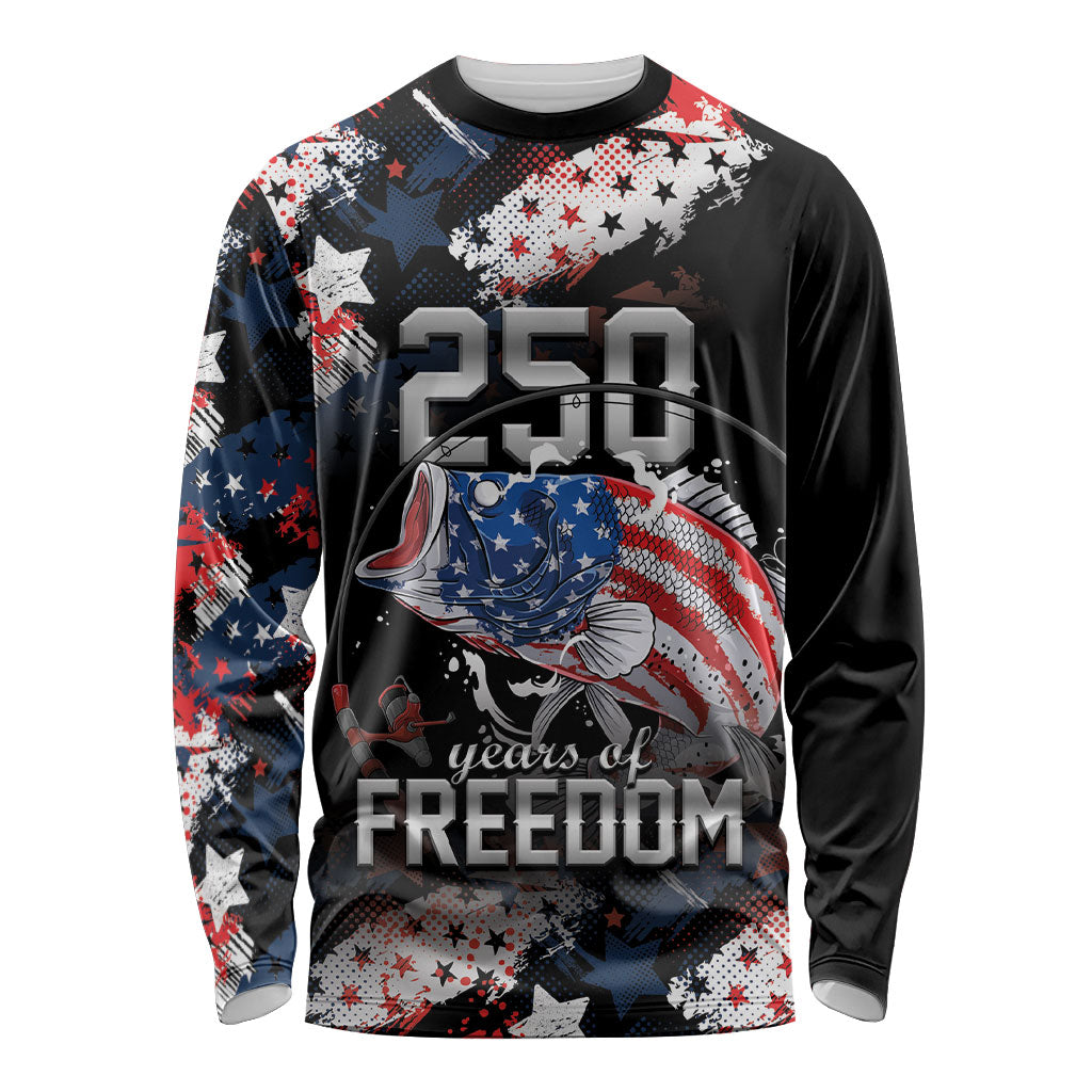 Personalized Largemouth Bass Fishing Long Sleeve Shirt America 250 Year Freedom