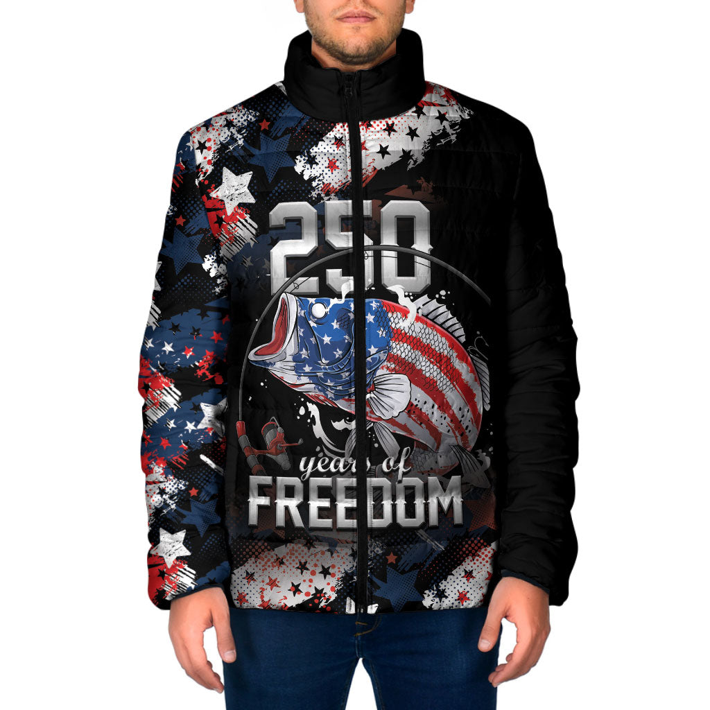 Personalized Largemouth Bass Fishing Padded Jacket America 250 Year Freedom