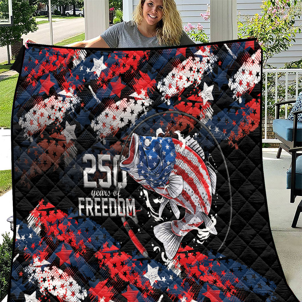 Largemouth Bass Fishing Quilt America 250 Year Freedom