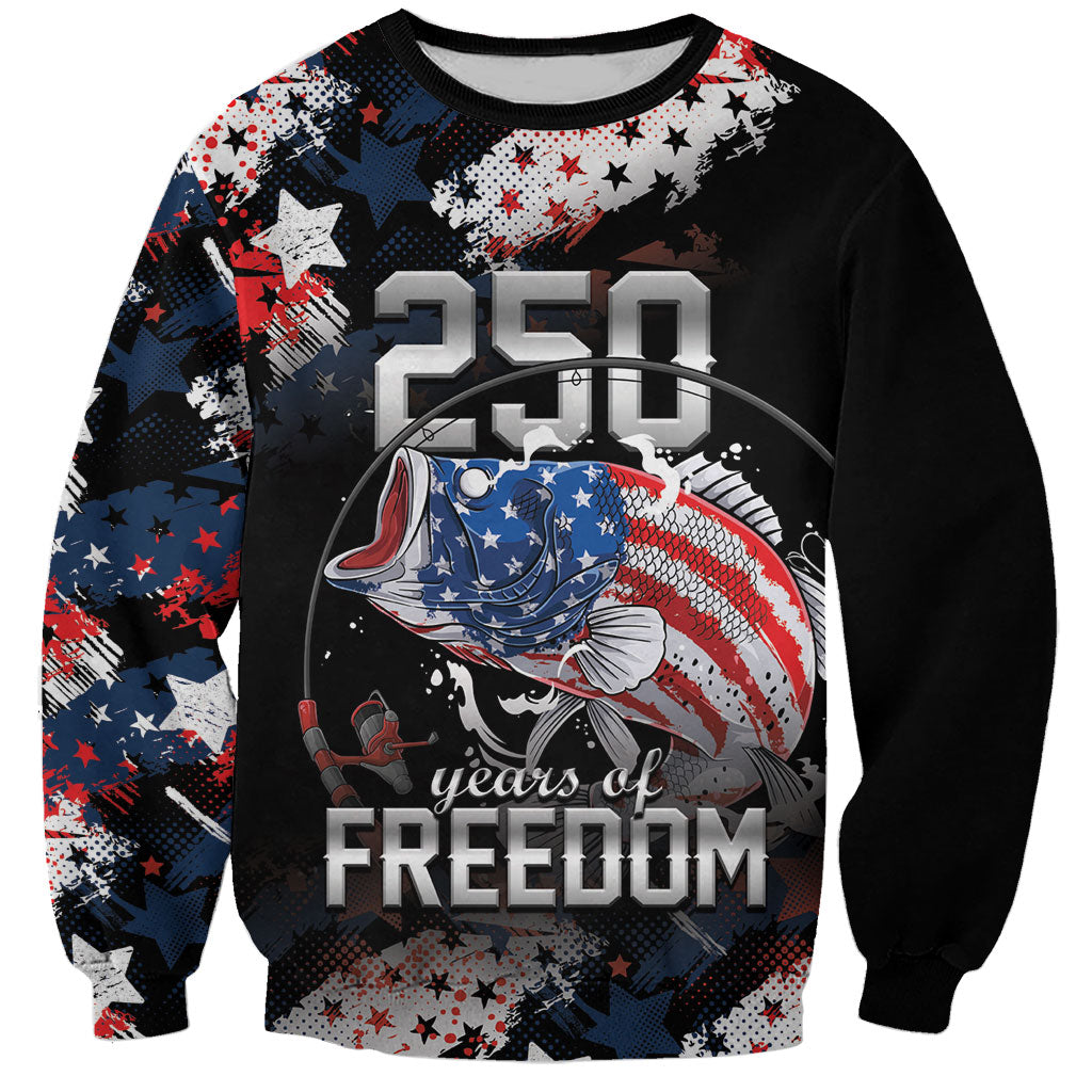 Personalized Largemouth Bass Fishing Sweatshirt America 250 Year Freedom