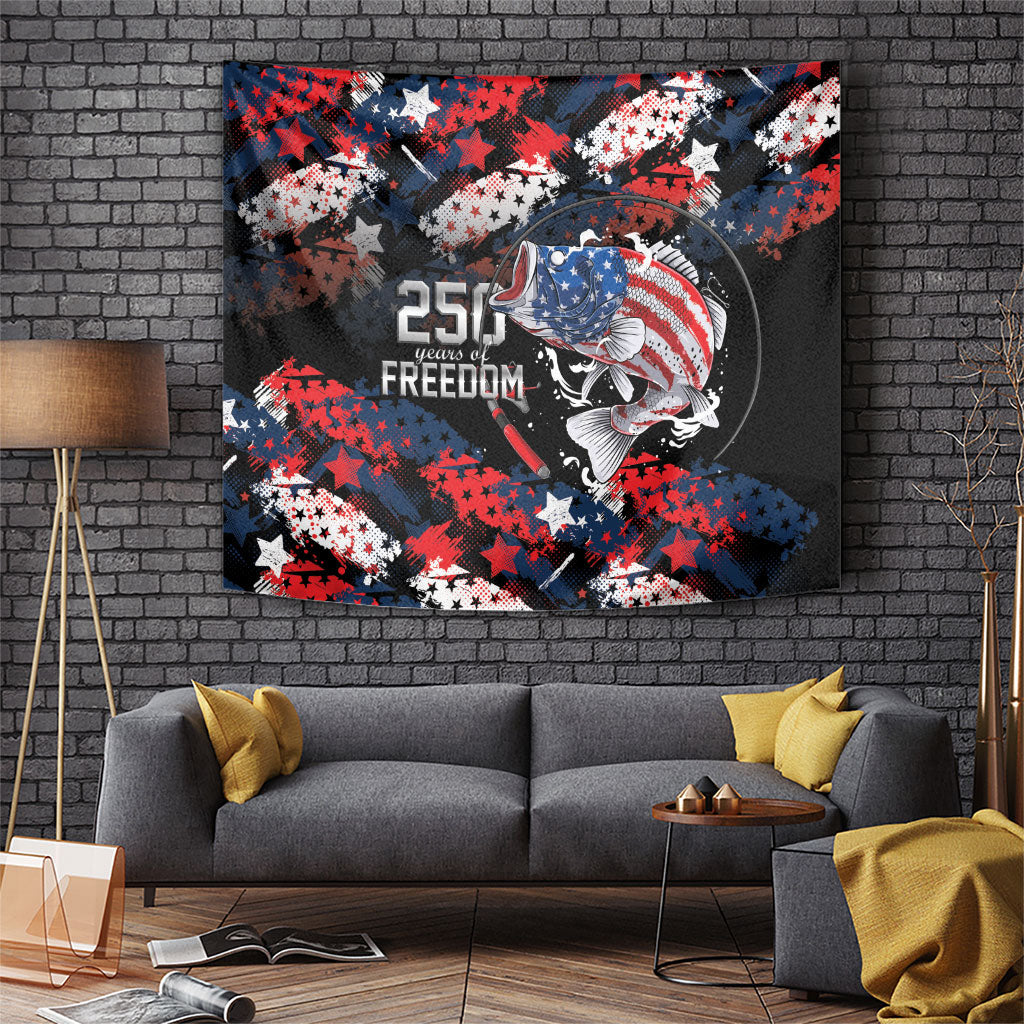 Largemouth Bass Fishing Tapestry America 250 Year Freedom
